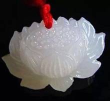 Colar com pingente de jade chinês, pingente natural esculpido à mão-branco de lótus 2024 - compre barato