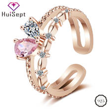 HuiSept-anillo abierto para mujer, joyería de plata 925 con forma geométrica de circonita AAA, adornos de piedras preciosas, anillos para boda al por mayor 2024 - compra barato