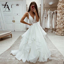 Lelaacra vestido de noiva sem mangas, aplique com renda e decote em v, cauda, princesa es04, plus size, vestido de noiva 2024 - compre barato