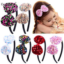 New Sequin Bow Headband for Girls Birthday Party Hair Band Cute Shiny Hairy Winter Headdress Hair Accessories 2024 - buy cheap