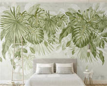 Beibehang-papel tapiz personalizado 3d, mural pintado a mano, plantas, viento, acuarela, hojas verdes frescas, Fondo de pared de hotel, 3d 2024 - compra barato