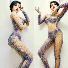 Sexy Bodysuit Sparkly Rhinestones Rompers Women's Jumpsuit party Nightclub Singer Jazz DJ Dance Costume 2024 - buy cheap