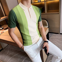 Camisa polo masculina de malha estilo britânico, camisa manga curta fashion 2021, de retalhos, colorida, slim fit, casual, polos 3xl 2024 - compre barato