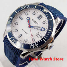 BLiger 41mm Miyota 8215 automatic watch men sapphire glass waterproof white dial date shows blue ceramic bezel canvas strap 2024 - buy cheap