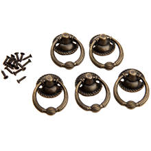 5Pcs Antique Furniture Knobs for Wood Box Kitchen Drawer Cabinet Door Handle Cupboard Brass Ring Pull Handles Bronze 37x27mm 2024 - buy cheap