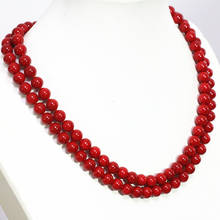 Imitação de coral vermelho, colar delicado com miçangas redondas 8 10 12mm, roupas femininas saudáveis, joias com corrente longa 36 polegadas g88 2024 - compre barato