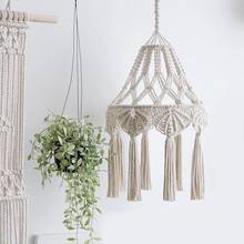 Boho Home Decor Macrame Cotton Yarn Hand-woven Hanging Lamp Shade Chandelier Cover Room Circular Hanging Pendant Tapestry 2024 - buy cheap