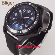44mm no logo waterproof leather strap black steel PVD blue dial luminous ceramic bezel 21 jewels automatic wrist watch men 152 2024 - buy cheap