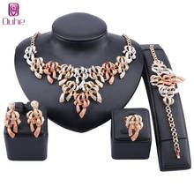 Fashion Bridal Jewelry Sets Women Dubai Gold Colorful Crystal Jewellery Wedding Necklace Earring Bracelet Ring African Set 2024 - buy cheap