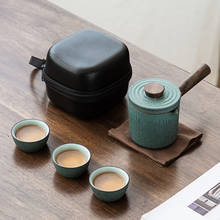 LUWU-teteras de cerámica verde kyusu, juego de té portátil de viaje, 3 tazas 2024 - compra barato