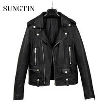 Sungtin-Chaqueta de piel sintética para mujer, abrigo de piel sintética negra, prendas de vestir estilo aviador Punk, para primavera 2024 - compra barato