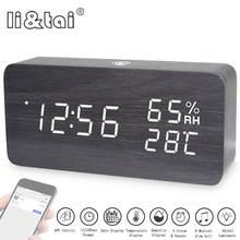 Modern wooden Led Alarm Clock sound APP control Temperature Humidity date Electronic Desktop Digital USB Battery Table Clocks 2024 - buy cheap