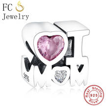 FC Jewelry Fit Original Brand Charm Bracelet 925 Sterling Silver Letter Pink Zircon Heart Bead Making Love Best Mom Berloque 2024 - buy cheap