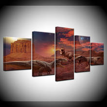 Canvas Painting Angry dinosaur showdown 5 Pieces Wall Art Painting Modular Wallpapers Poster Print for living room Home Decor 2024 - buy cheap