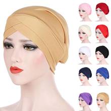 Touca feminina estampada lisa, chapéu turbante com touca para quimioterapia muçulmano lenço para cabeça árabe protetor islâmico cruzado toucas para perda de cabelo 2024 - compre barato