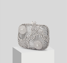 Bolso de mano elegante con flores para mujer, bolsa de noche de cristal, Minaudiere de Metal con diamantes, para bodas, fiestas y cenas 2024 - compra barato