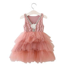 Little Girls Floral V-Neck Princess Dress Kids Sleeveless Flower Tulle Puffy Ball Gown Girl Summer Birthday Party Casual Dresses 2024 - buy cheap