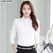 Elegant Lace Floral Formal Shirts Office Lady Long Sleeve Stand Collar Work Blouses Tops Women Black White Slim Camisas Mujer 2024 - buy cheap