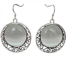 Vintage Natural White Opal Cat Eye 925 Sterling Silver Earrings 11/5" 2024 - buy cheap