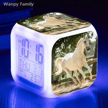 Relógio despertador de cavalo branco, despertador de 7 cores brilhante, multifunção, tela grande, sensível ao toque, digital, relógio de flash 2024 - compre barato
