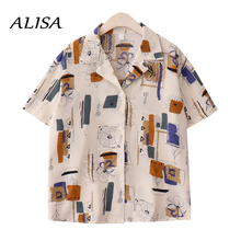 Blusa fina de Chifón con manga corta para verano, camisa informal con estampado divertido, con botones, para Mujer 2024 - compra barato