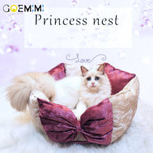 Cama redonda para animais de estimação, cama linda de princesa com laço para cães pequenos, macia e confortável 2024 - compre barato