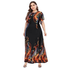 4XL 5XL Plus Size Women Clothing 2021 Summer Women O Neck Short Sleeve Retro Printing Vintage Dress Maxi Long Dresses 2024 - buy cheap