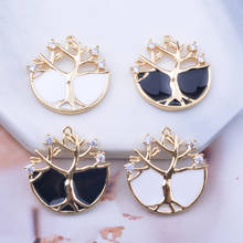 4pcs 20mm Copper High Quatily Gold Color Life Tree Charms Enamel Rhinestone Tree Pendant For Necklace  Earring  Accessories 2024 - buy cheap