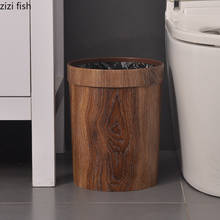 Cubo de basura de imitación de madera, papelera redonda de plástico, cesta de almacenamiento, para baño, cocina, decoración clásica del hogar 2024 - compra barato