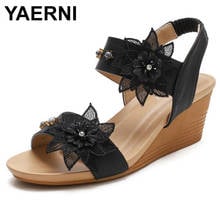 YAERNI 2021 wedge sandals women shoes for woman casual summer gladiator rome Flower Rhinestone pearl ladies sandles sandalias 2024 - buy cheap