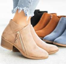 Women Boots Autumn PU Leather Chunky Heels Ankle Boots Fashion Pointed Toe Short Boot Zipper Casual Winter Boots Plus Size 2021 2024 - buy cheap