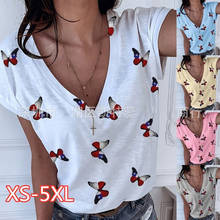 XS-5XL Oversized Short Sleeve V-Neck Women Butterfly Printed T Shirt Casual Loose Tops Summer Tee Shirt For Women Clothes 2024 - buy cheap