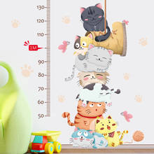 Cartoon Cat Animals Measure Wall Stickers For Kids Rooms Kindergarten Height Chart Ruler Decals Nursery Home Decor 2024 - buy cheap
