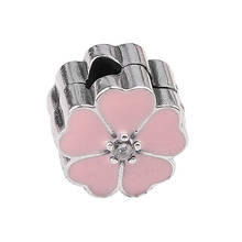 Primrose de esmalte Rosa Original con Clip de cristal, cuentas de bloqueo, aptas para pulsera de plata de ley 925, joyería artesanal 2024 - compra barato