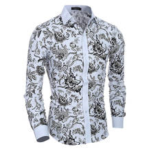 Camisa masculina 2018 nova impressão de moda 3d casual fino ajuste havaiano vestido camisas masculina negócios sociais camisa de manga comprida 2024 - compre barato