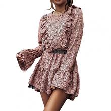 Mini vestido casual de festa feminino, vestido folgado de verão com estampa de leopardo, gola redonda, manga flare, casual e tamanho grande, 2021 2024 - compre barato