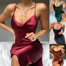 Платье женское атласное на бретелях-спагетти, пикантное винтажное шелковое вечернее, без рукавов, бордовый, черный, лето 2021 2024 - купить недорого
