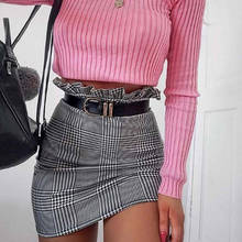 2019 Summer Women Stretch High Waist Plaid Striped Short Skirt Ladies Elegant Mini Skirts Casual Back Zipper Skirt Female 2024 - buy cheap