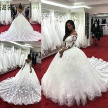 E JUE SHUNG Scoop Neck Wedding Dresses Sheer Long Sleeve Lace Appliques Ball Gown Bridal Dress Zipper Back Luxury robe de mariée 2024 - buy cheap