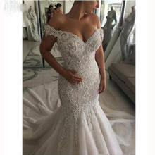 Luxurious Beading Pearls Crystal Mermaid Dress Lace Applique Wedding Dress Off the Shoulder Bridal Gown Formal vestidos de noiva 2024 - buy cheap