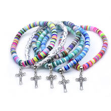 Qigo pingente cruz de jesus colorida de argila de polímero, pulseira de cordão para homens e mulheres joias votivas 2024 - compre barato