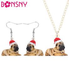 Bonsny Acrylic Christmas Hat SharPei Dog Jewelry Sets Necklace Earrings Animal Jewelry For Women Girl Teen Kids Charm Party Gift 2024 - buy cheap