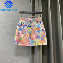 Streetwear Women High Waist Denim Skirt Fashion Print Tie dye Short A-Line Skirt Female Spring Summer Loose Jeans Mini Skirts 2024 - buy cheap