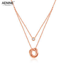 AENINE Trendy Stainless Steel Women Necklace Rose Gold Color Cubic Zirconia Charm Three Circles Pendant Necklace Jewelry AN18282 2024 - buy cheap