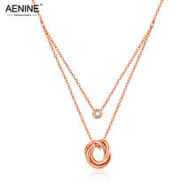 Aenine na moda de aço inoxidável colar feminino cor ouro rosa zircônia cúbica charme três círculos pingente colar jóias an18282 2024 - compre barato