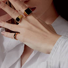 FFLACELL Новое индивидуальное простое винтажное панк-рок геометрическое квадратное черное гладкое металлическое кольцо для женщин и мужчин вечерние Ювелирные изделия Подарки 2024 - купить недорого