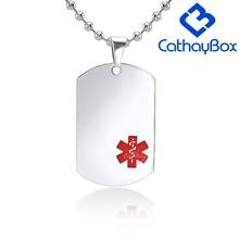 10PCS/Lot Silver Color Red Stainless Steel Medical Alert ID Blank Dog Tag Pendant Necklace 60CM Long 2024 - buy cheap