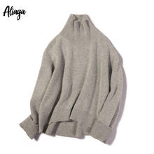 Aliaga Brand Fashion Winter Warm Women Sweater 100% Cashmere Sweater Turtleneck Knit Ladies Hot Pink Thick Oversized Pullovers 2024 - buy cheap