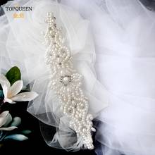 TOPQUEEN-velo de boda con apliques de diamantes, velo blanco brillante de 1,1 M, Hijab, para novia 2024 - compra barato