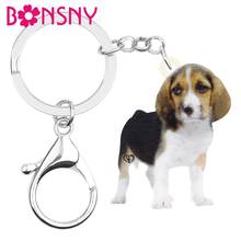 Bonsny Acrylic Cute Beagles Dog Keychains Aesthetic Animal Key Ring Jewelry For Women Kids Men Novelty Gift Car Bag Accessories 2024 - buy cheap